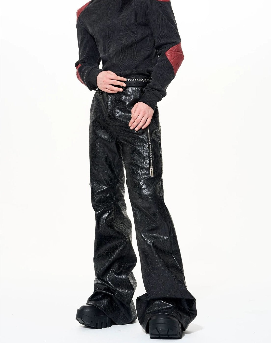 Opium Crackle Leather Pants Schwarz - Fuga Studios