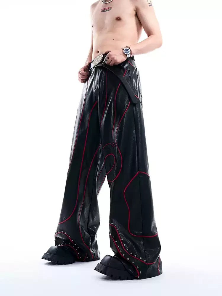 Opium Crimson Circuit Wide-Leg Leather Pant - Fuga Studios