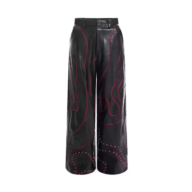 Opium Crimson Circuit Wide-Leg Leather Pant - Fuga Studios