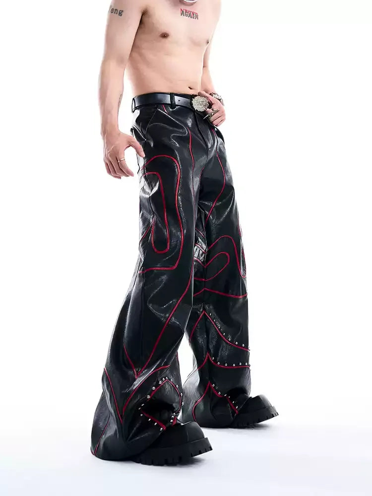 Opium Crimson Circuit Wide-Leg Leather Pant - Fuga Studios