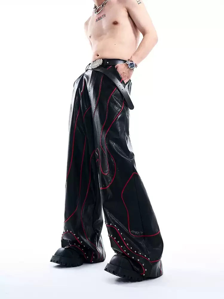 Opium Crimson Circuit Wide-Leg Leather Pant - Fuga Studios