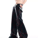Opium Crimson Circuit Wide-Leg Leather Pant - Fuga Studios