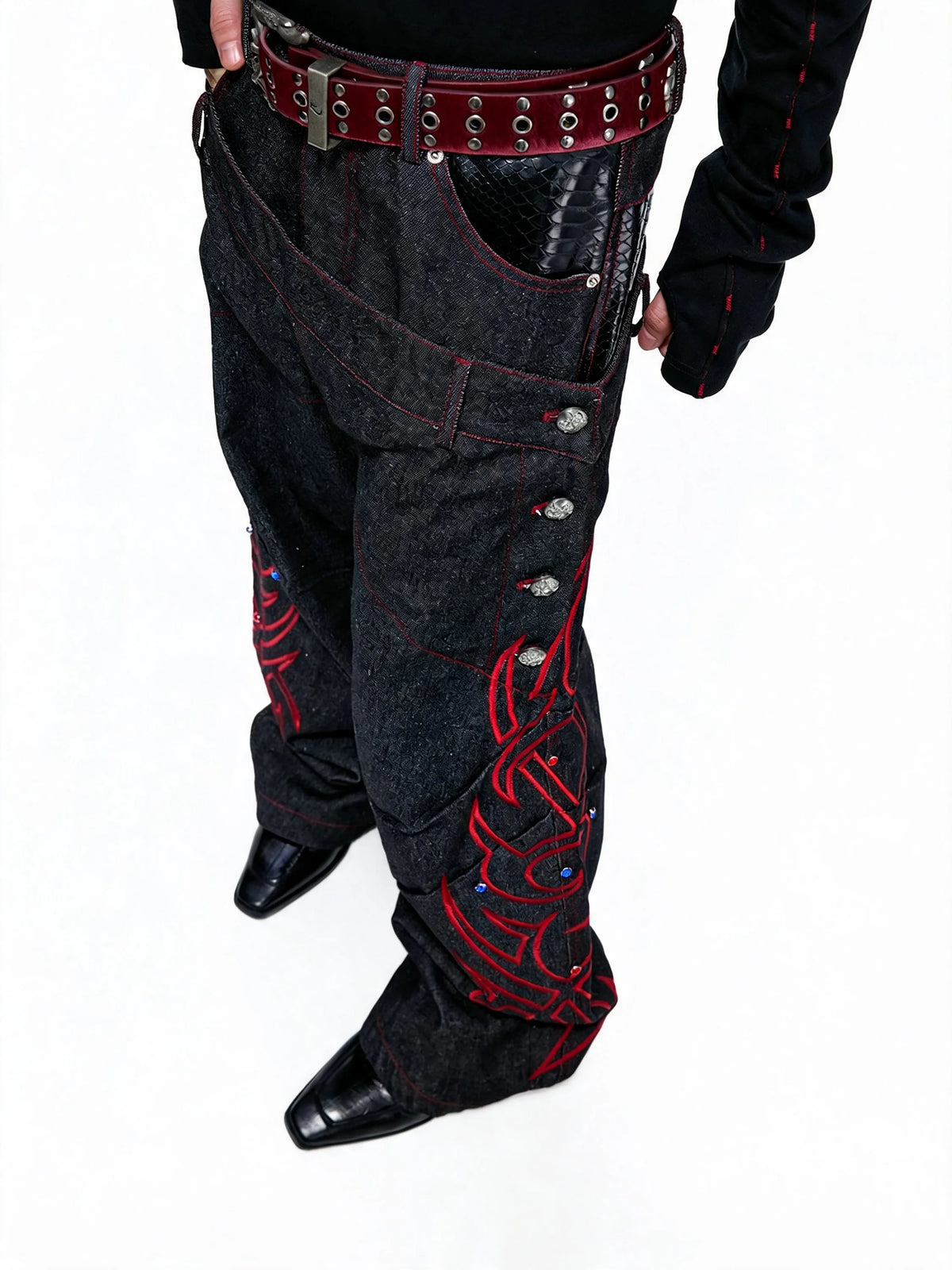 Opium Crimson Totem Jeans Schwarz - Fuga Studios