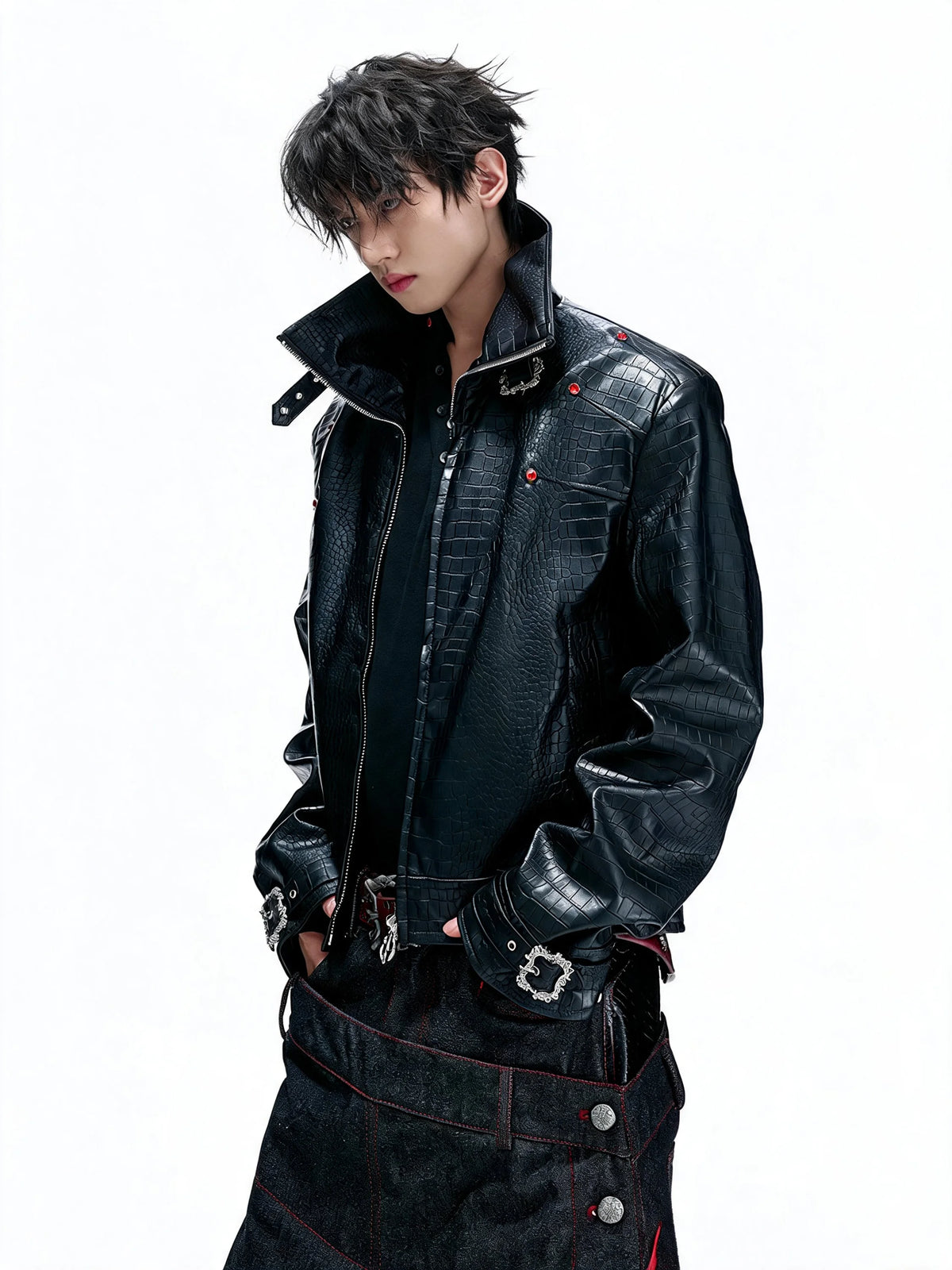 Opium Croc Leather Jacket Schwarz - Fuga Studios