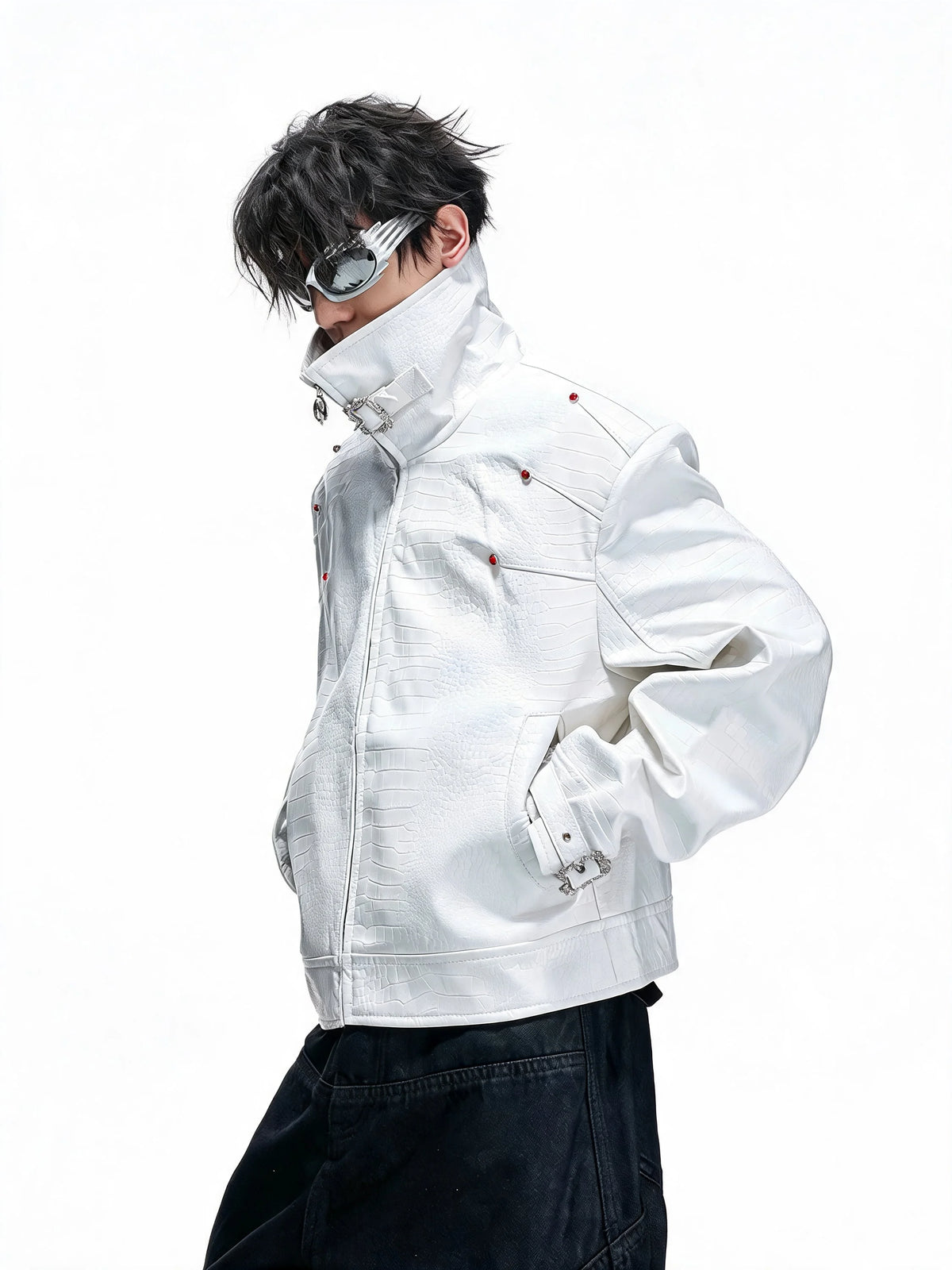 Opium Croc Leather Jacket Weiß - Fuga Studios