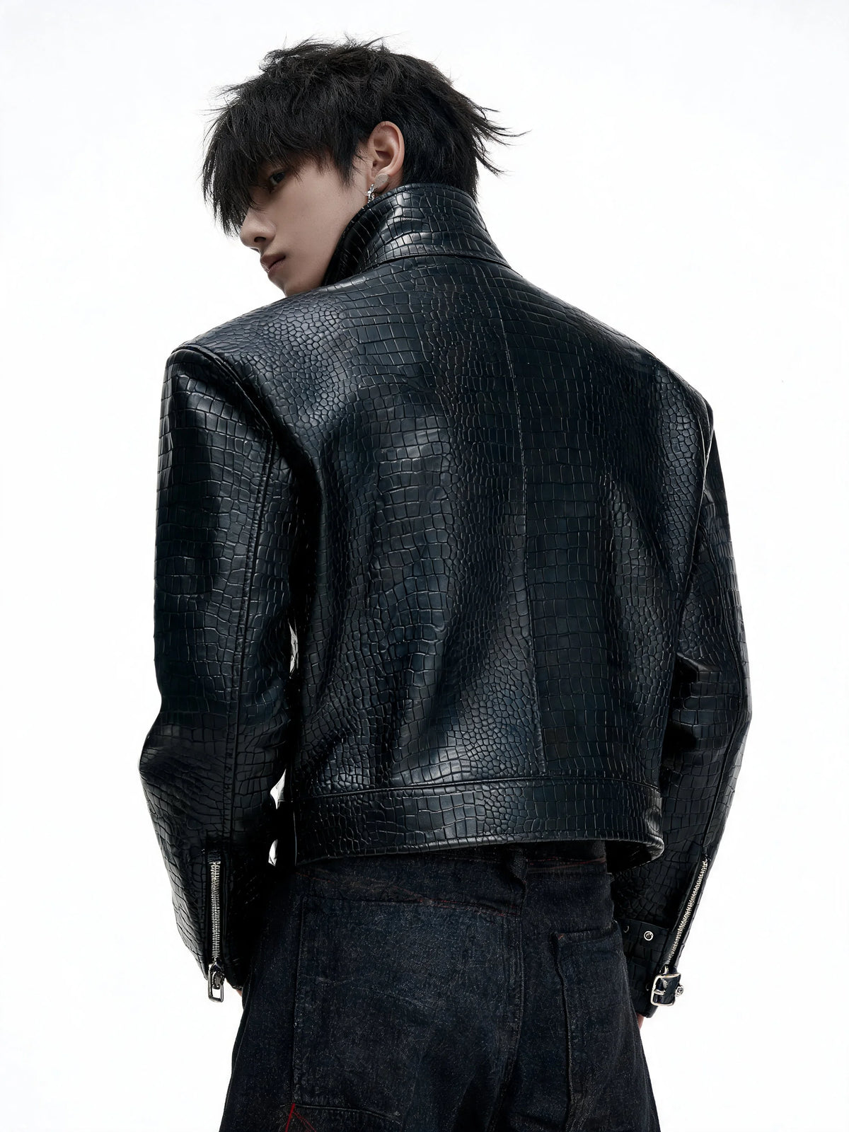 Opium Croc Leather Jacket Schwarz - Fuga Studios