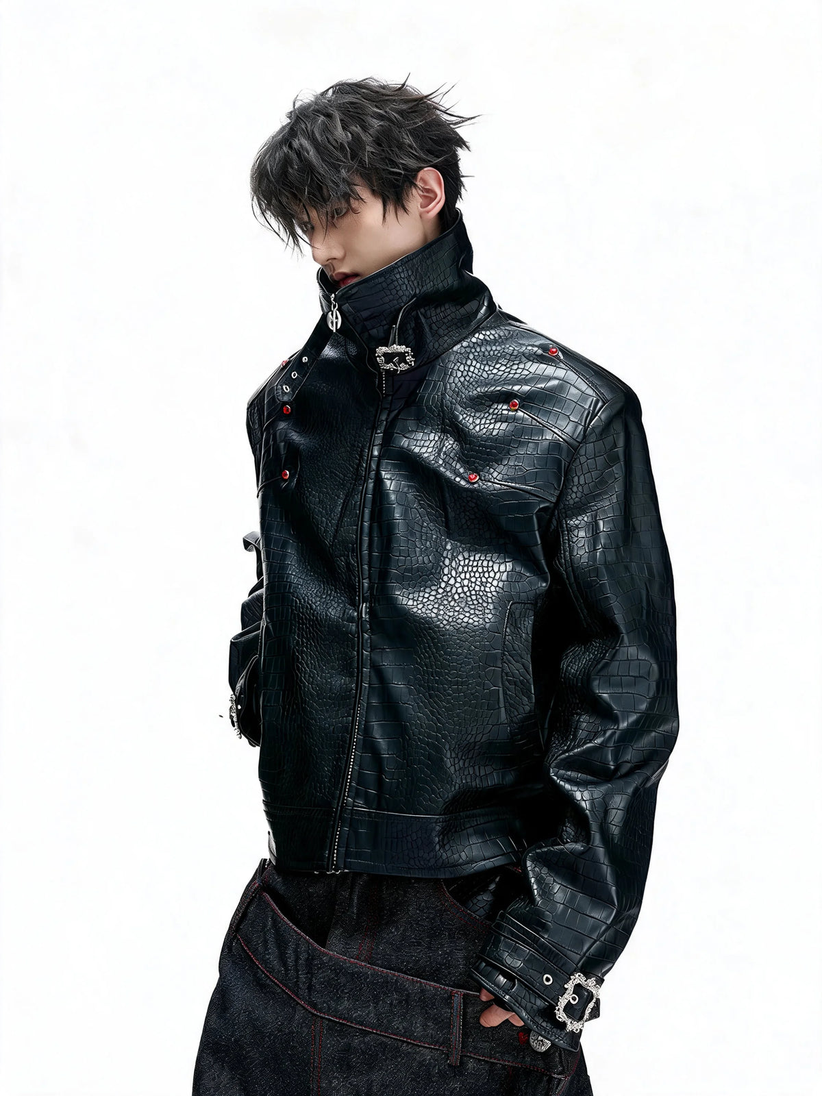Opium Croc Leather Jacket Schwarz - Fuga Studios