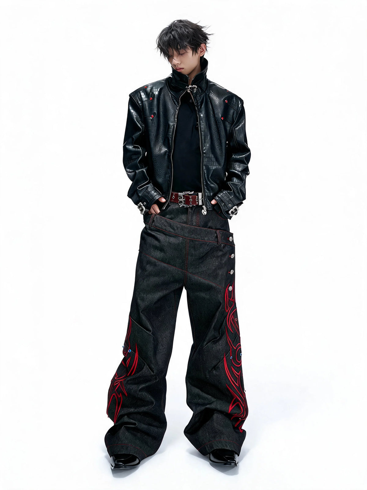 Opium Croc Leather Jacket Schwarz - Fuga Studios