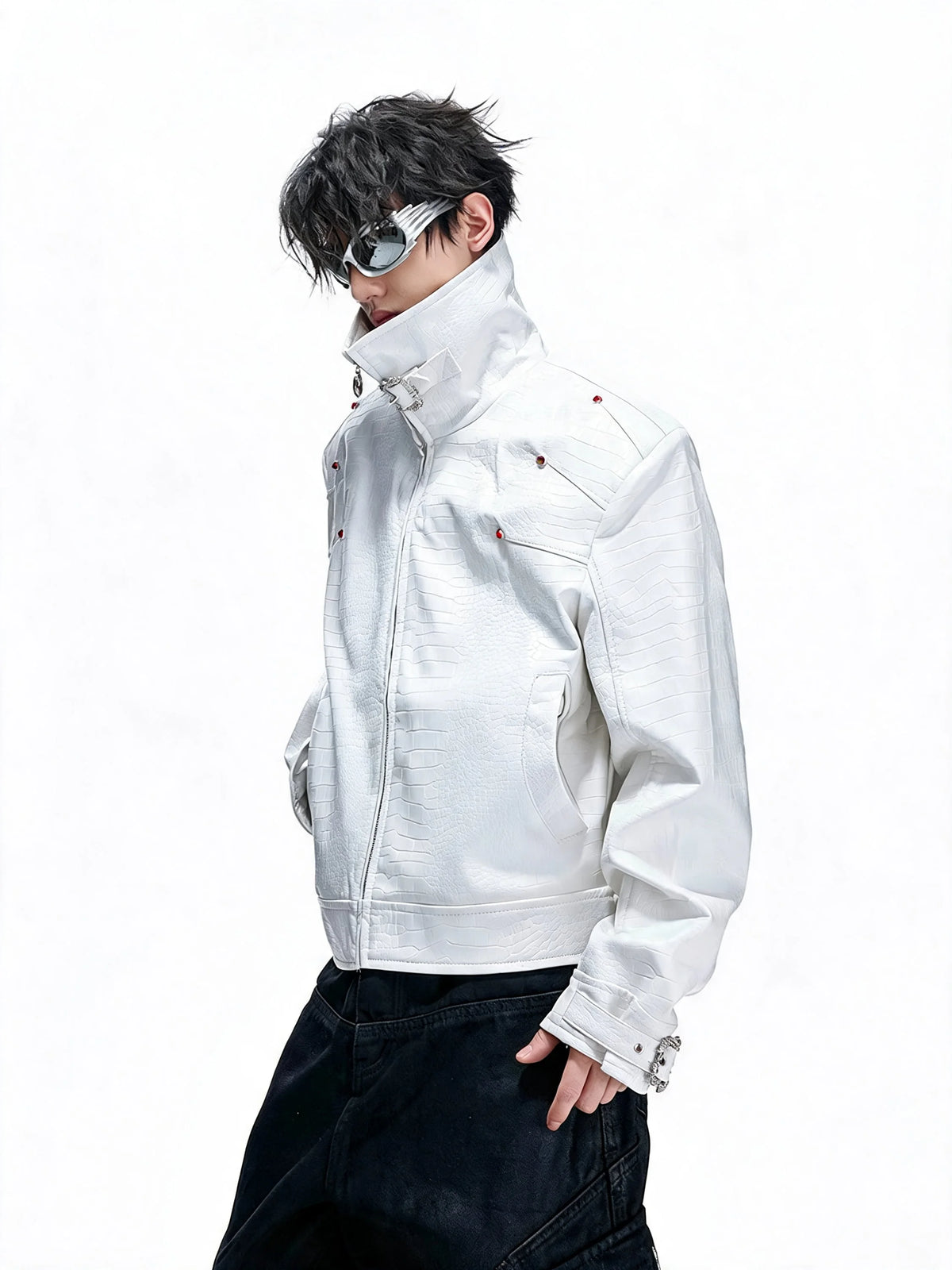 Opium Croc Leather Jacket Weiß - Fuga Studios