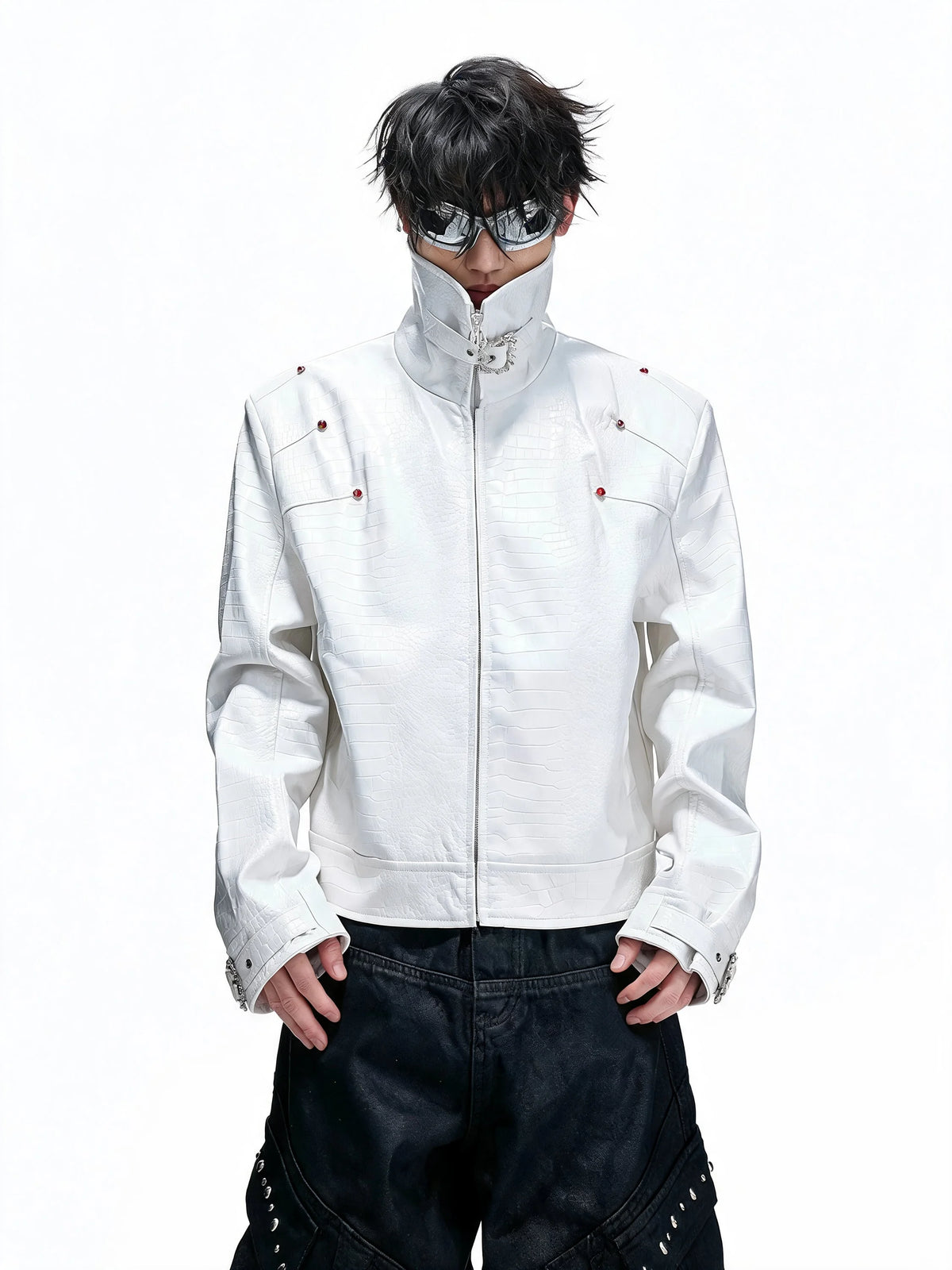 Opium Croc Leather Jacket Weiß - Fuga Studios
