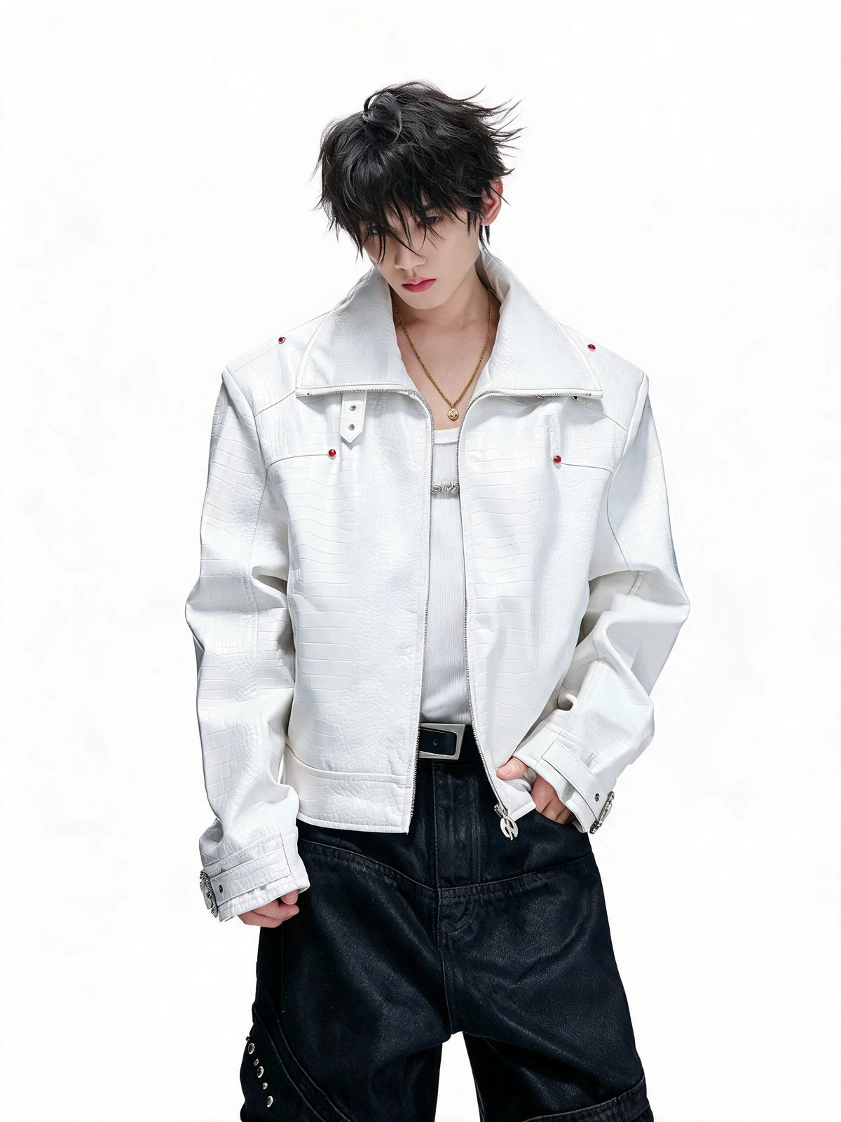 Opium Croc Leather Jacket Weiß - Fuga Studios