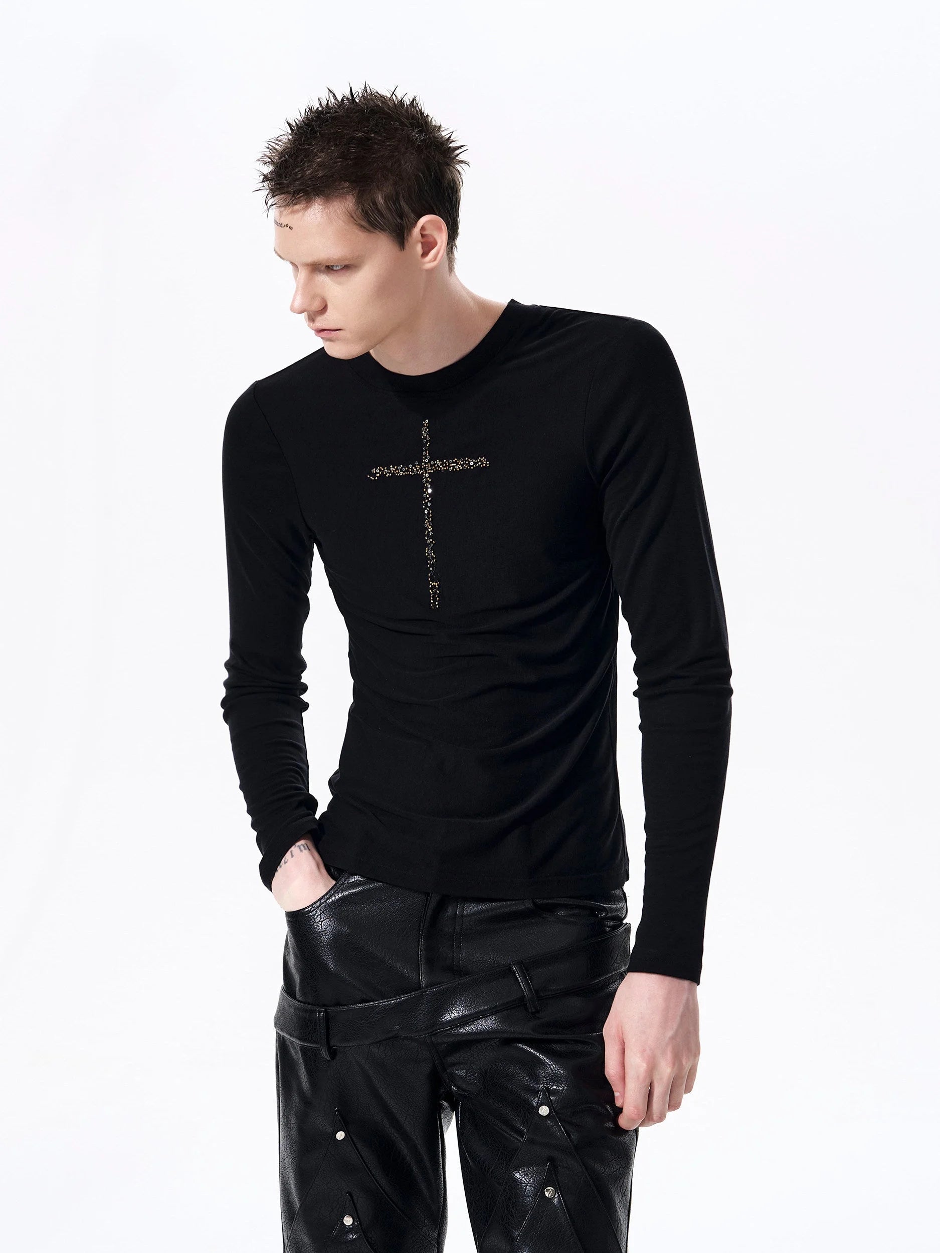Placeholder Mens Crew-neck Cross Long-sleeve T-shirt - Fuga Studios