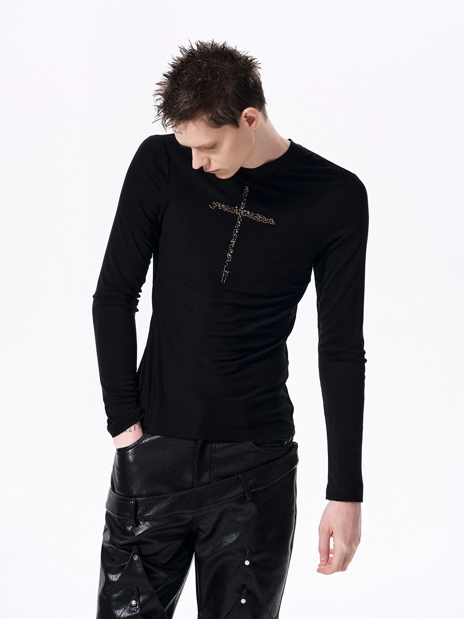 Placeholder Mens Crew-neck Cross Long-sleeve T-shirt - Fuga Studios