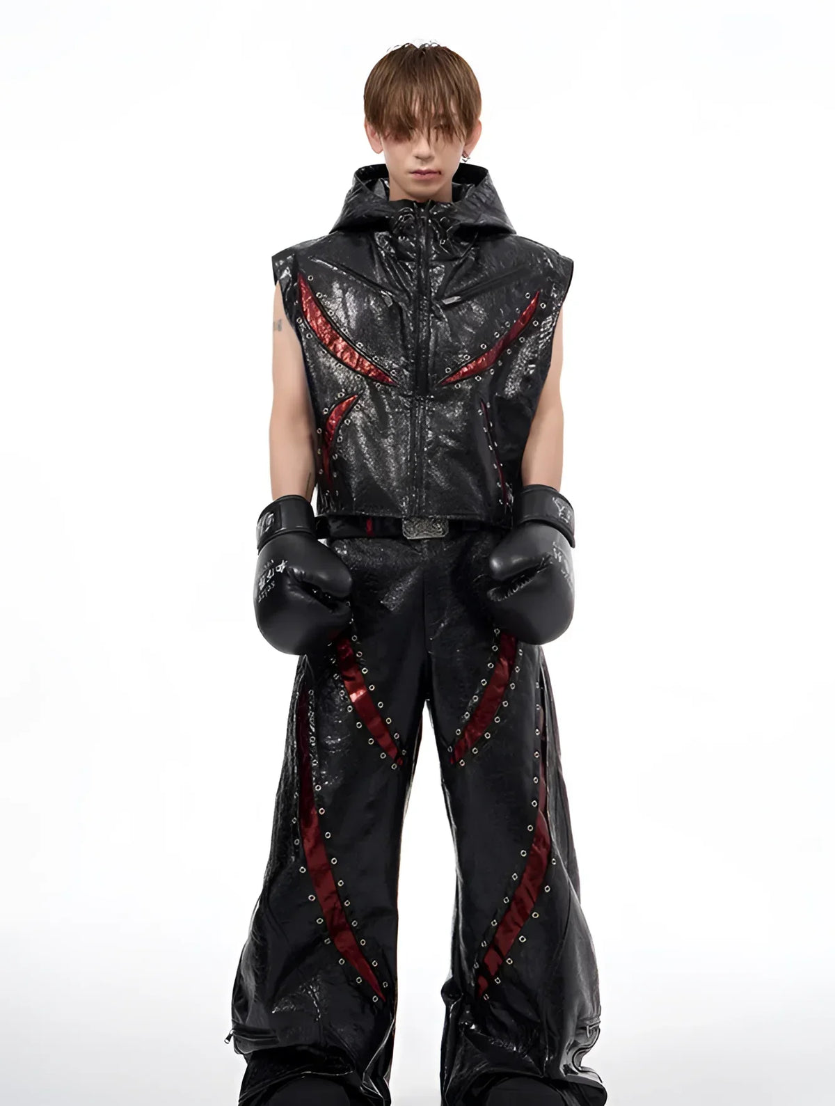 Opium Leather Set. Hooded Vest, Wide-Leg. | Fūga Studios