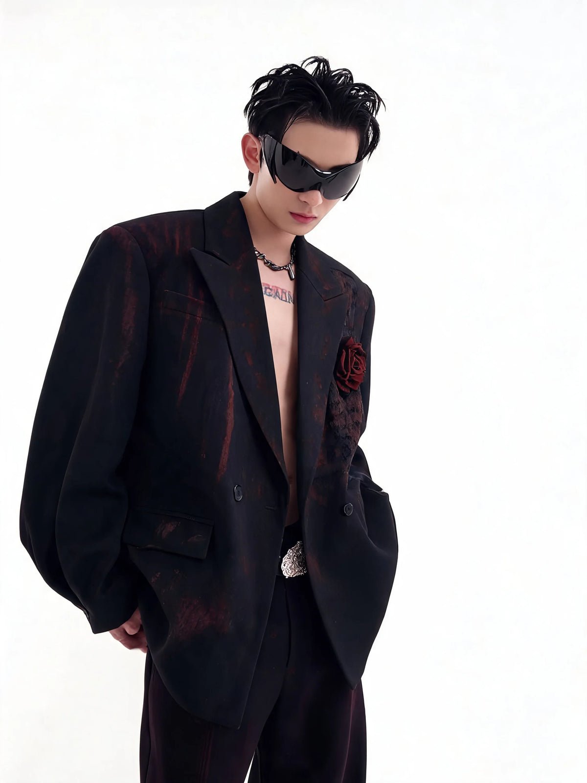 Opium Dark Rose Distressed Blazer Set - Fuga Studios