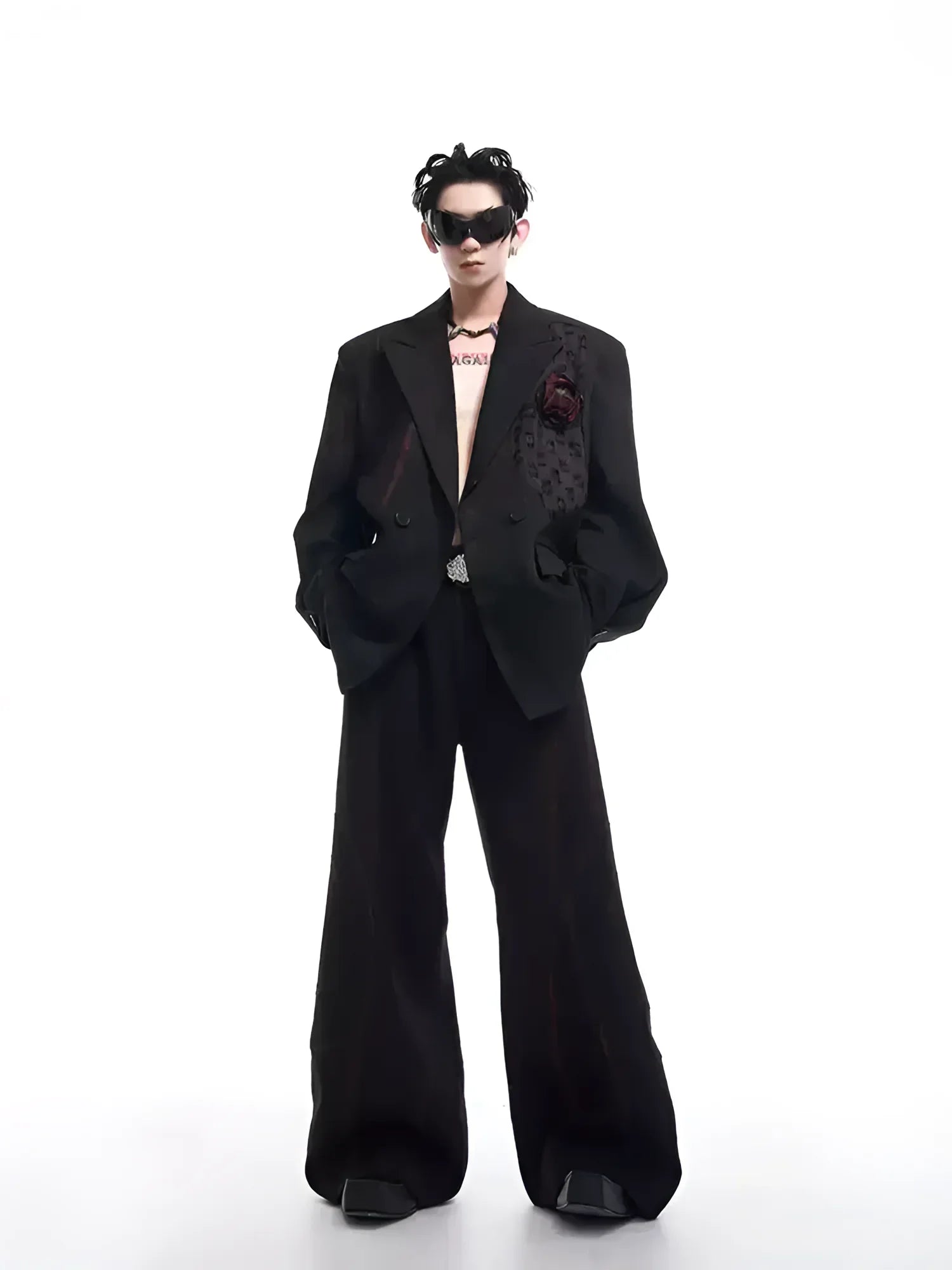 Opium Dark Rose Distressed Blazer Set - Fuga Studios