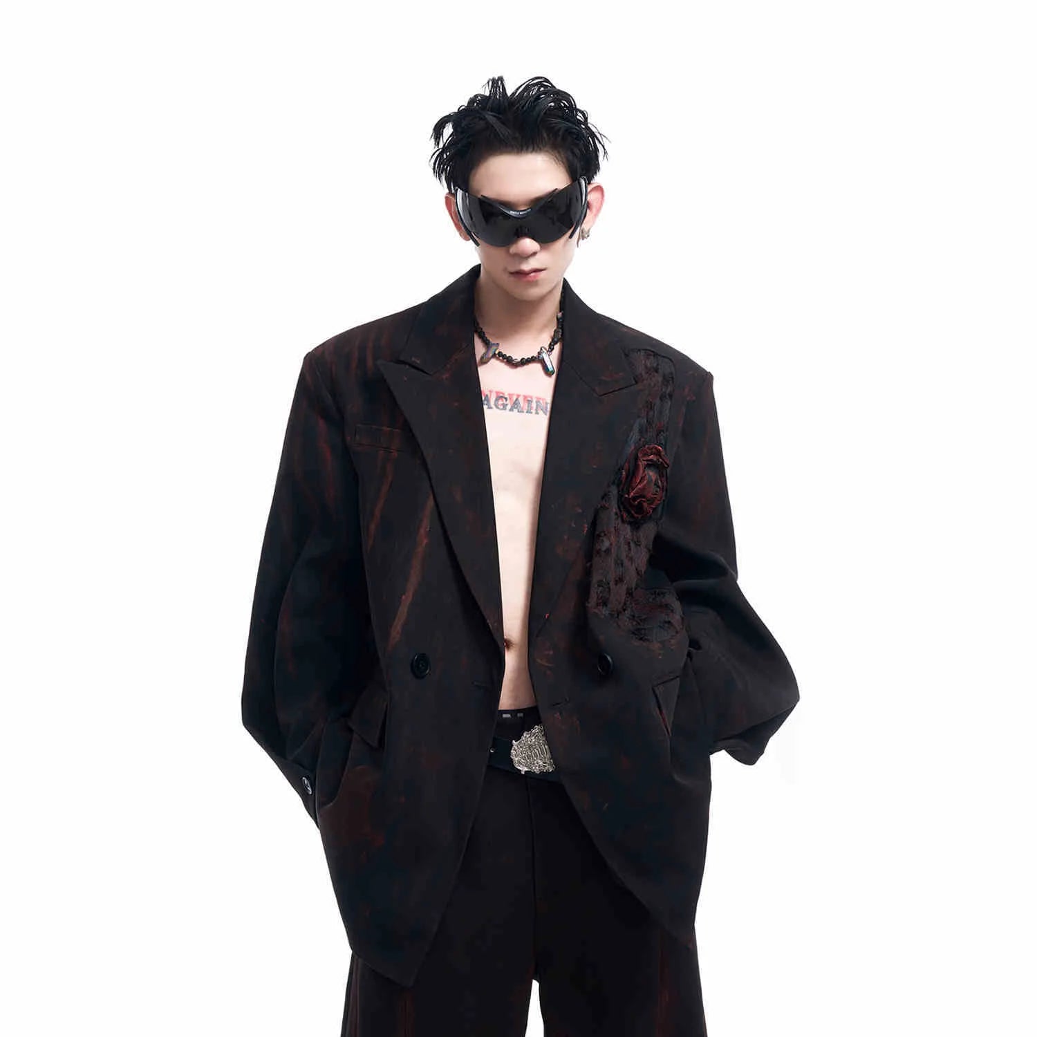 Opium Dark Rose Distressed Blazer Set - Fuga Studios
