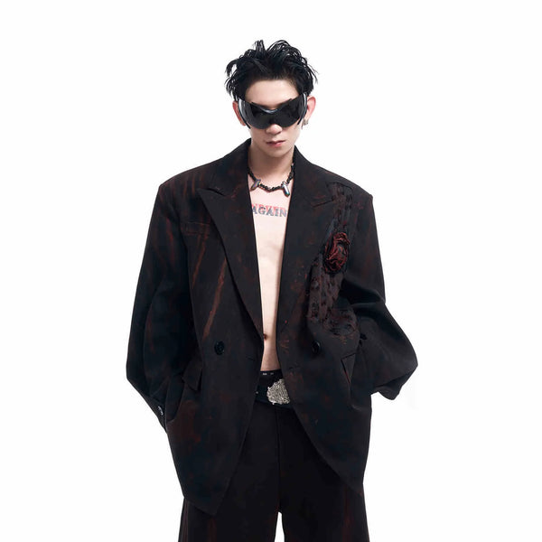 Opium Dark Rose Distressed Blazer Set - Fuga Studios