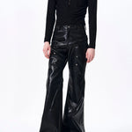 Placeholder Double-waistband, Slightly Flared Leather Pants - Fuga Studios
