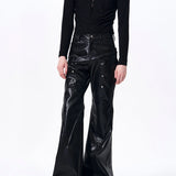 Placeholder Double-waistband, Slightly Flared Leather Pants - Fuga Studios