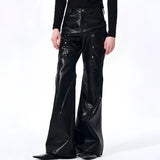 Placeholder Double-waistband, Slightly Flared Leather Pants - Fuga Studios