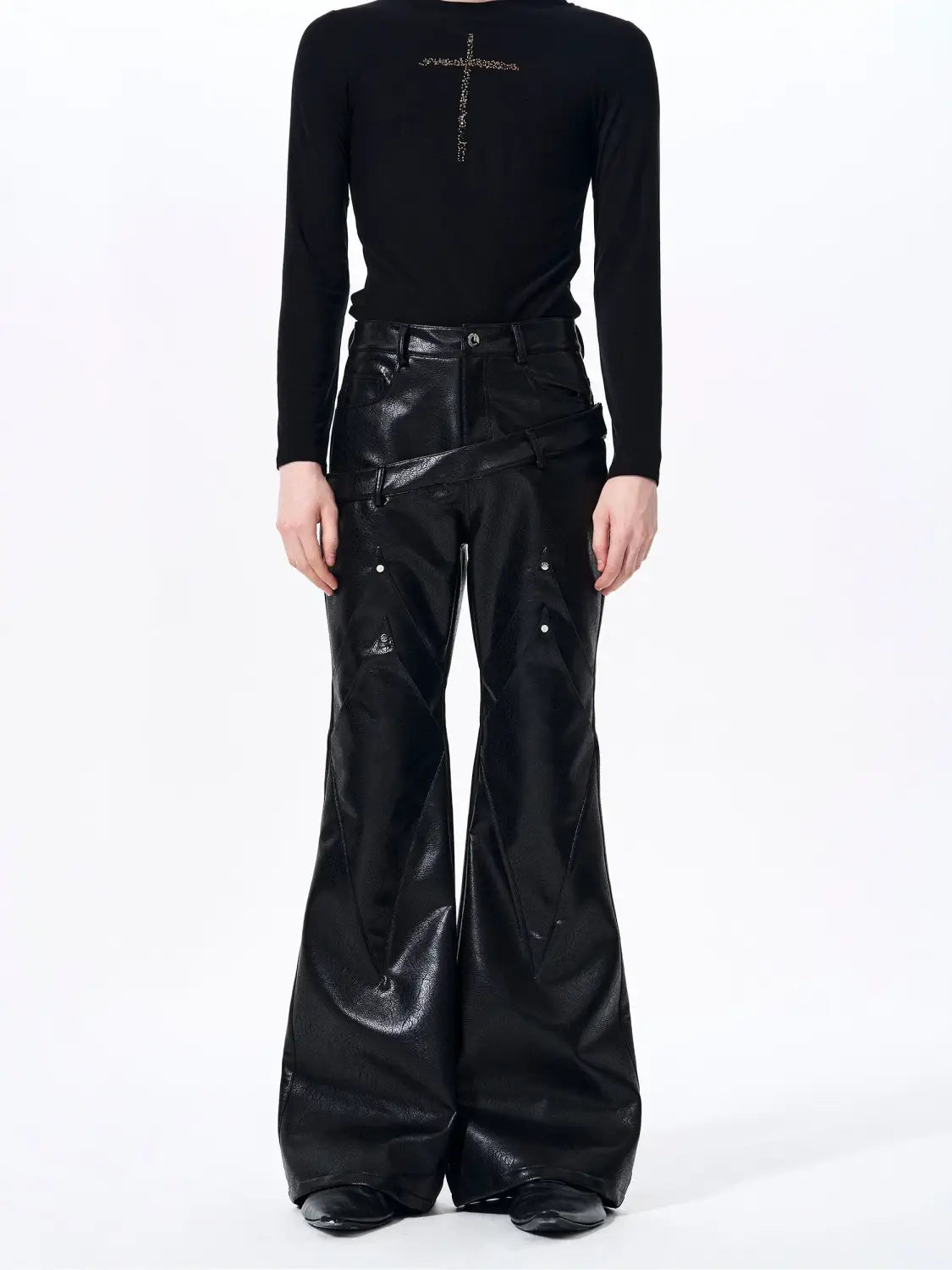 Opium Diamond-Seam Leather Flares