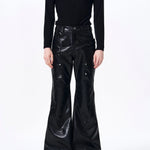 Placeholder Double-waistband, Slightly Flared Leather Pants - Fuga Studios