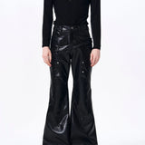 Placeholder Double-waistband, Slightly Flared Leather Pants - Fuga Studios