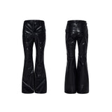 Placeholder Double-waistband, Slightly Flared Leather Pants - Fuga Studios