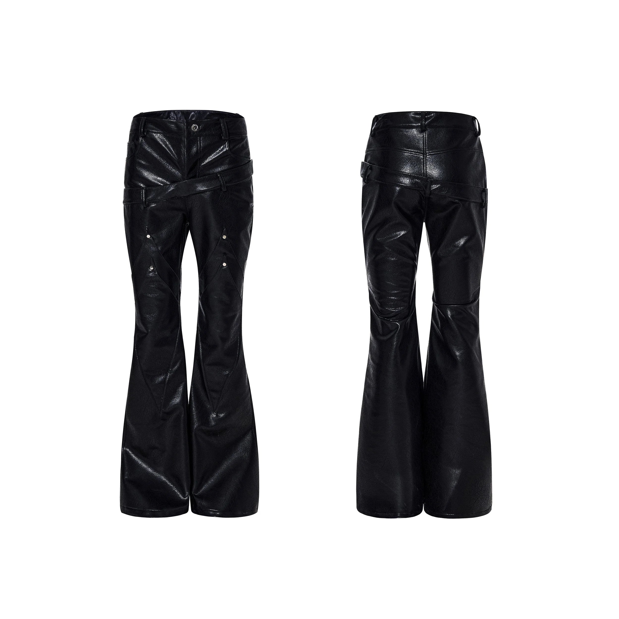 Placeholder Double-waistband, Slightly Flared Leather Pants - Fuga Studios