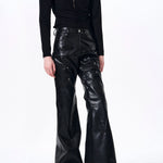 Placeholder Double-waistband, Slightly Flared Leather Pants - Fuga Studios