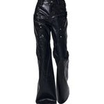 Placeholder Double-waistband, Slightly Flared Leather Pants - Fuga Studios