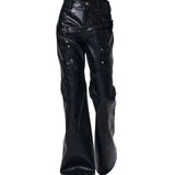 Placeholder Double-waistband, Slightly Flared Leather Pants - Fuga Studios