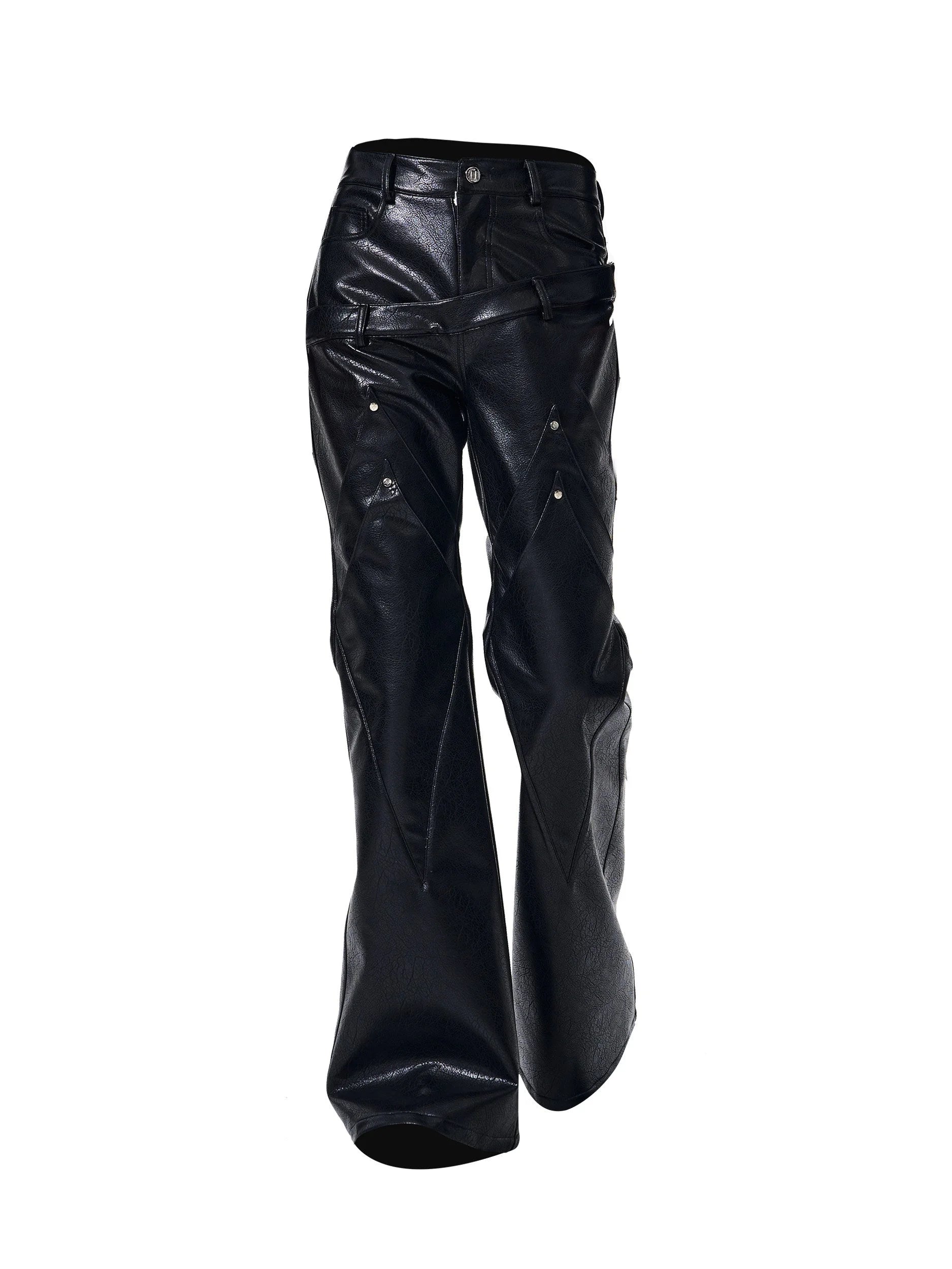 Placeholder Double-waistband, Slightly Flared Leather Pants - Fuga Studios