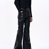 Placeholder Double-waistband, Slightly Flared Leather Pants - Fuga Studios