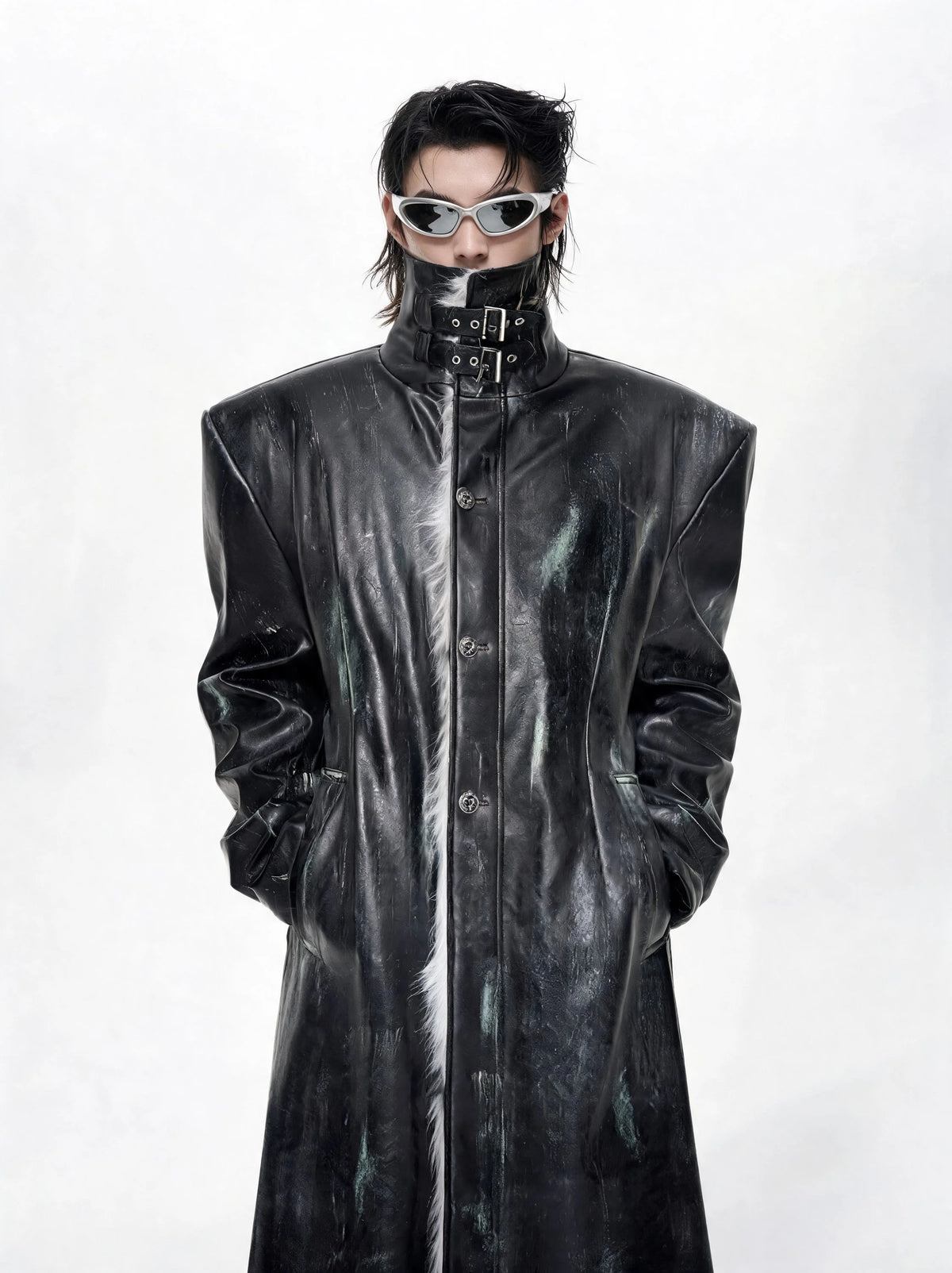 Opium Distressed Leather Coat Schwarz - Fuga Studios