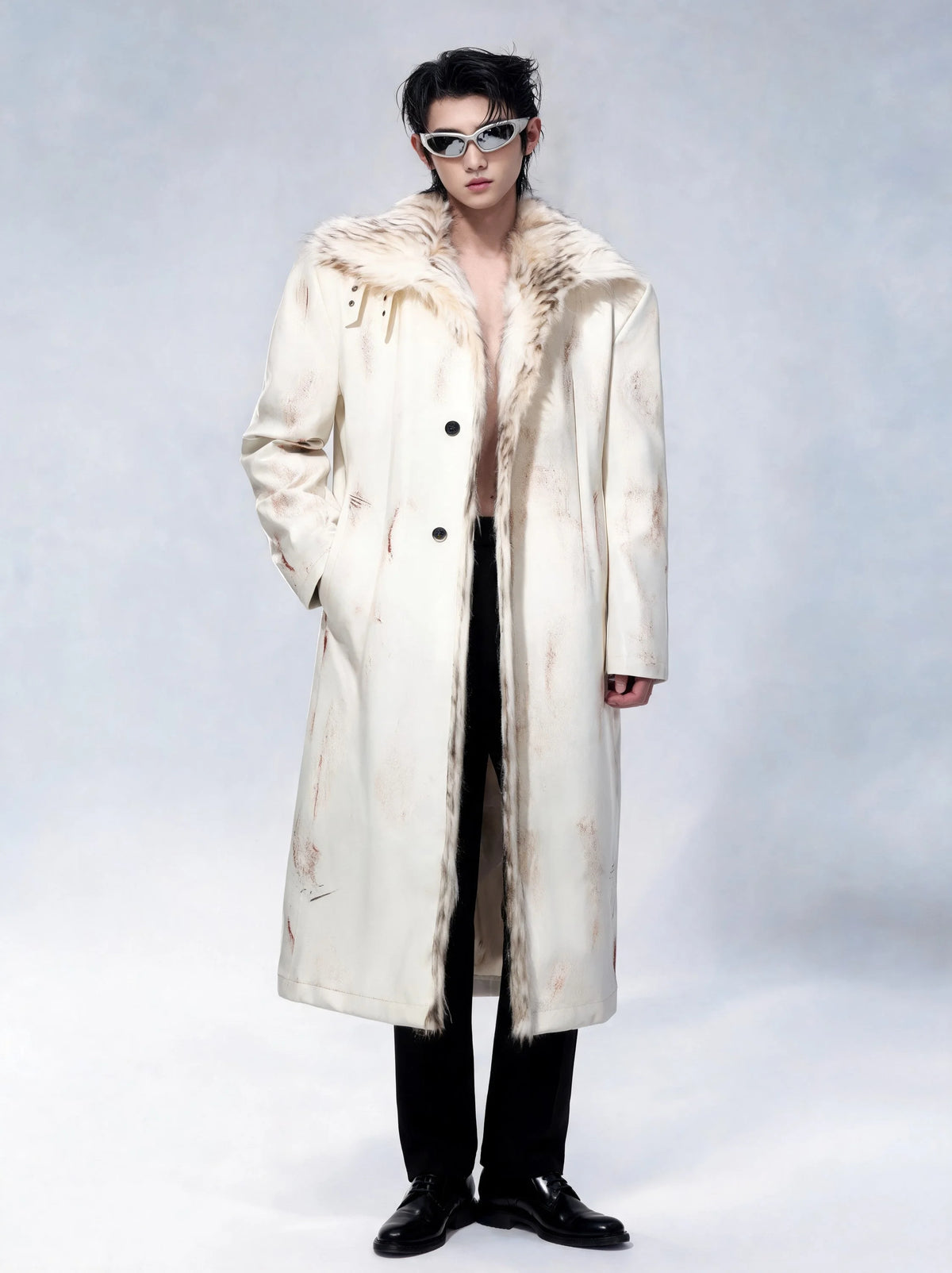 Opium Distressed Leather Coat Creme - Fuga Studios