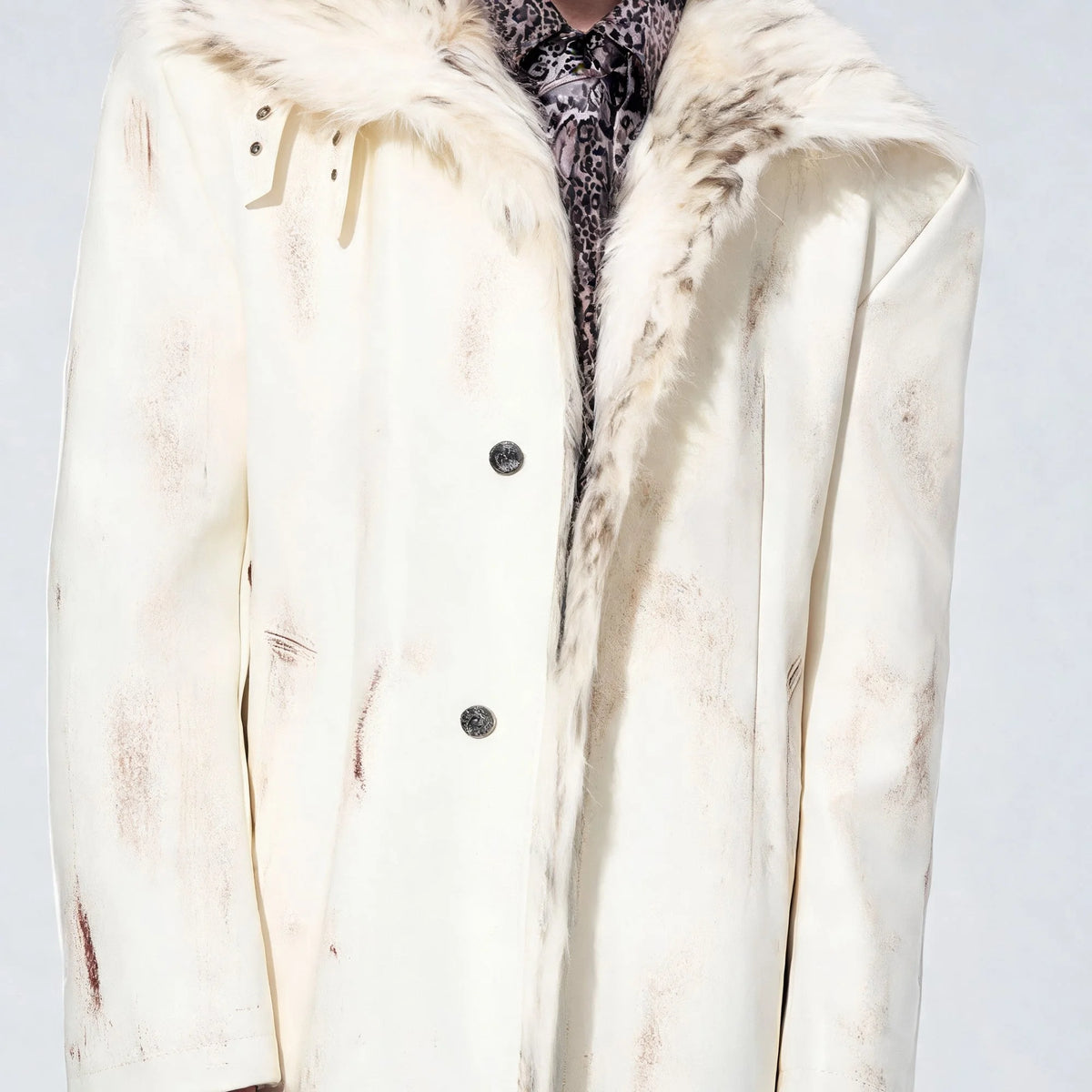 Opium Distressed Leather Coat Creme - Fuga Studios