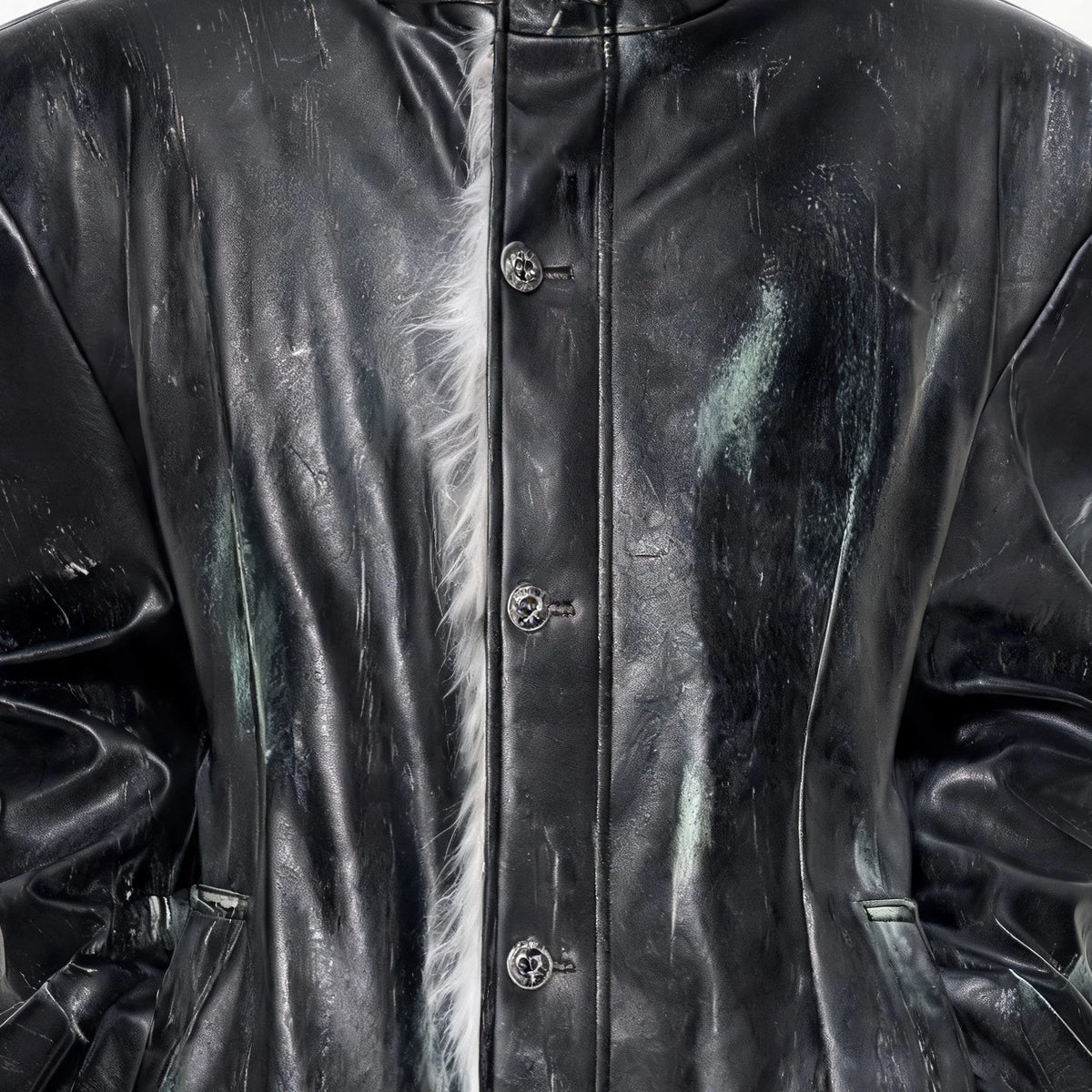 Opium Distressed Leather Coat Schwarz - Fuga Studios