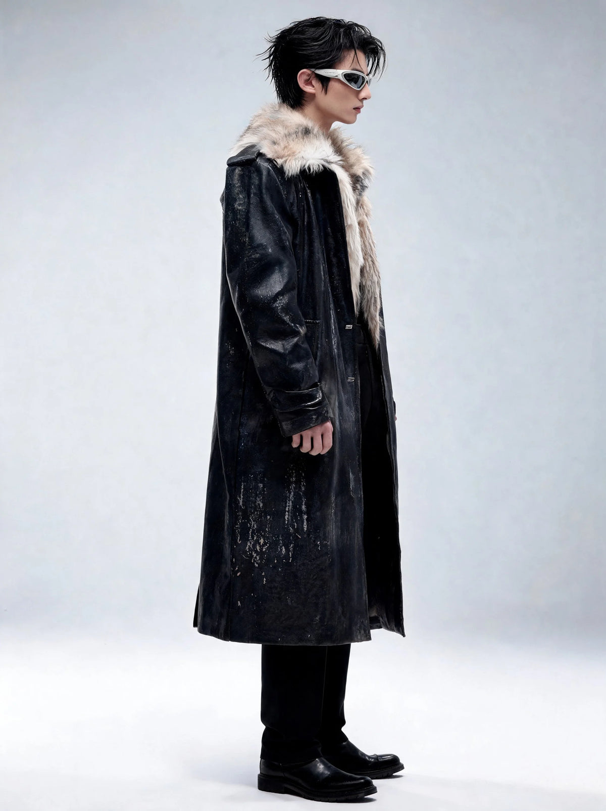 Opium Distressed Leather Coat Schwarz - Fuga Studios