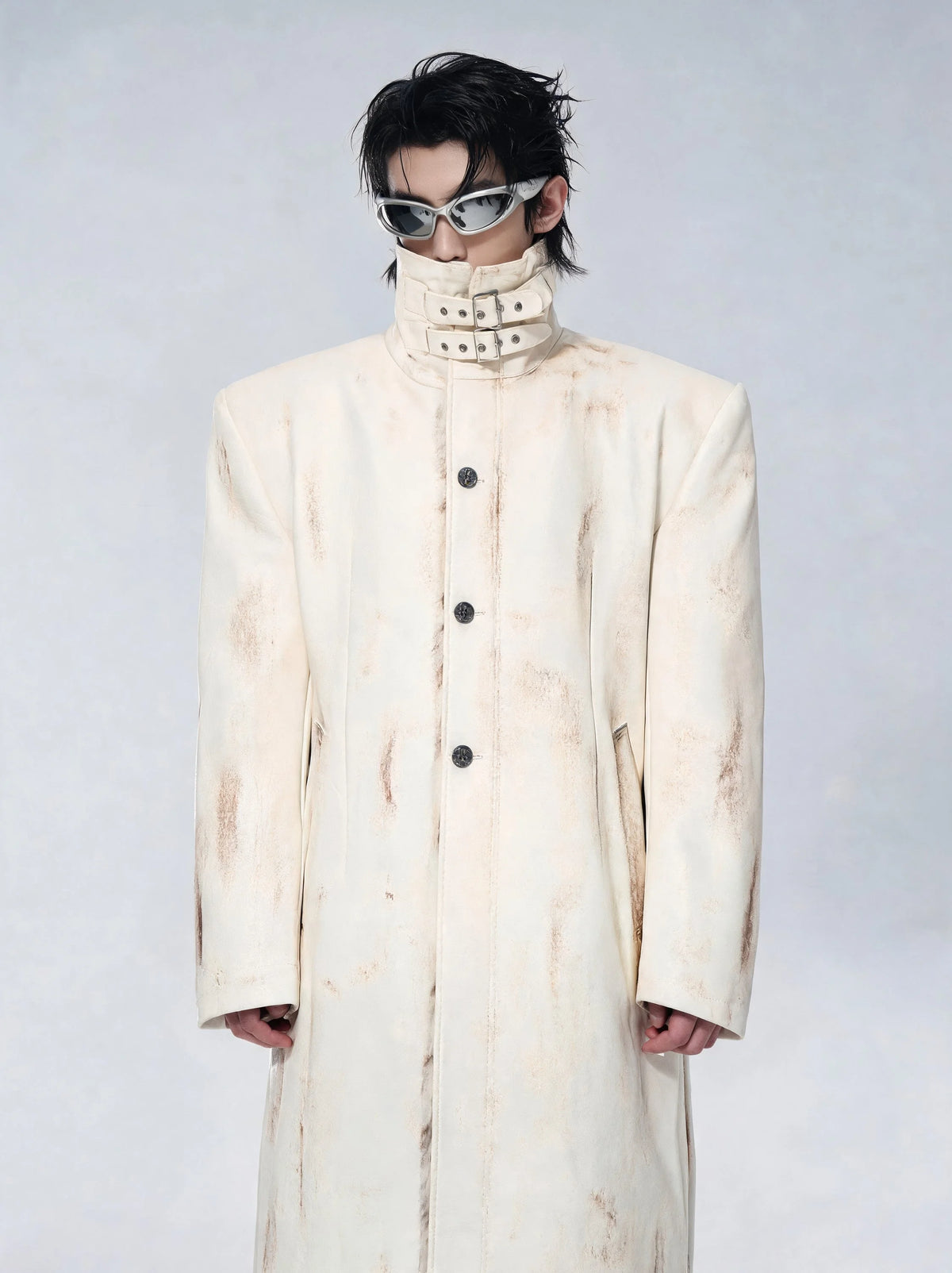 Opium Distressed Leather Coat Creme - Fuga Studios