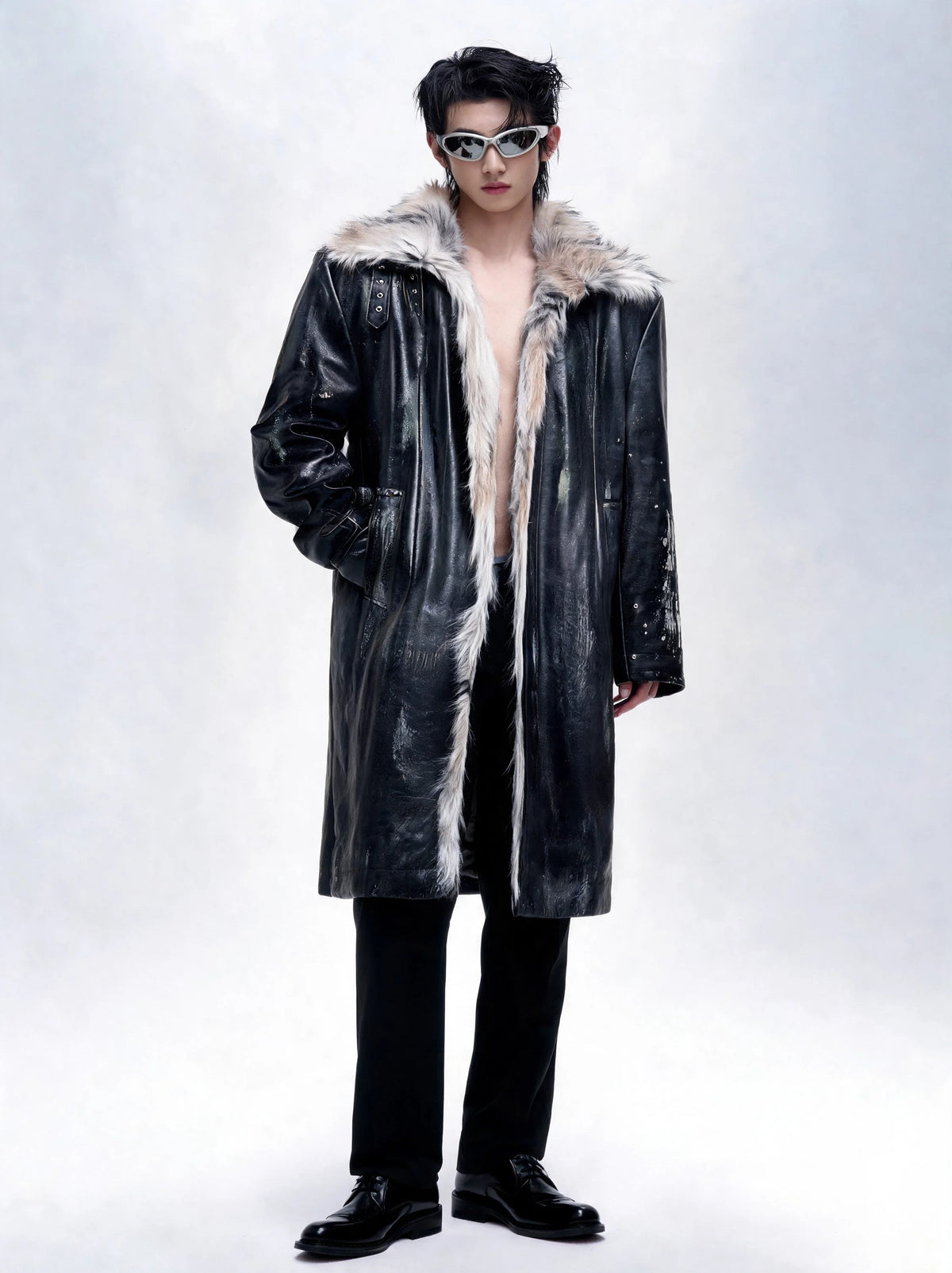 Opium Distressed Leather Coat Schwarz - Fuga Studios