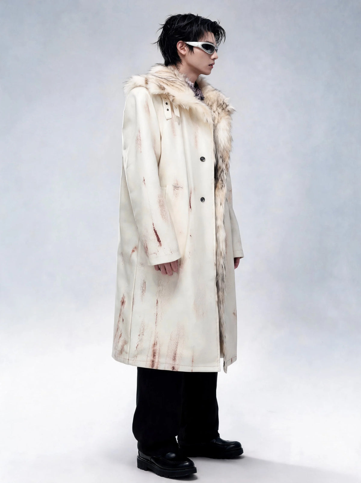 Opium Distressed Leather Coat Creme - Fuga Studios