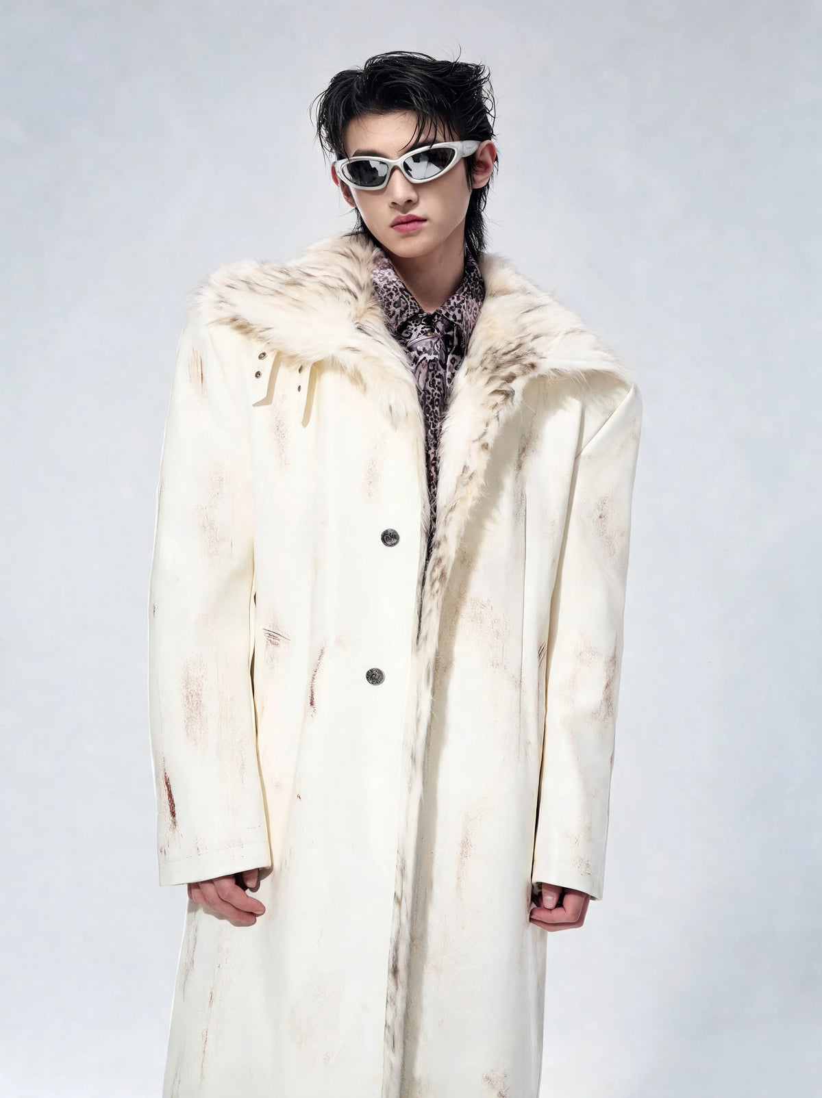 Opium Distressed Leather Coat Creme - Fuga Studios