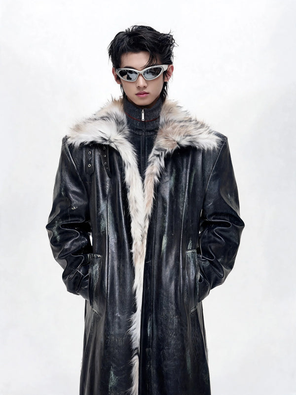 Opium Distressed Leather Coat Schwarz - Fuga Studios