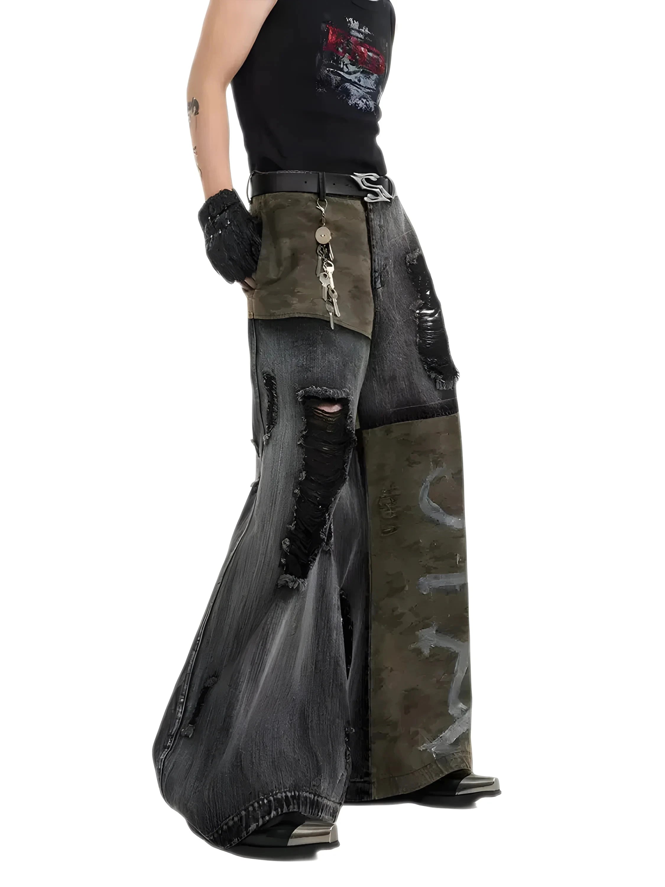 Opium Distressed Panel Flare Jeans - Fuga Studios