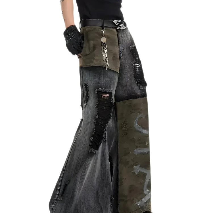 Opium Distressed Panel Flare Jeans - Fuga Studios