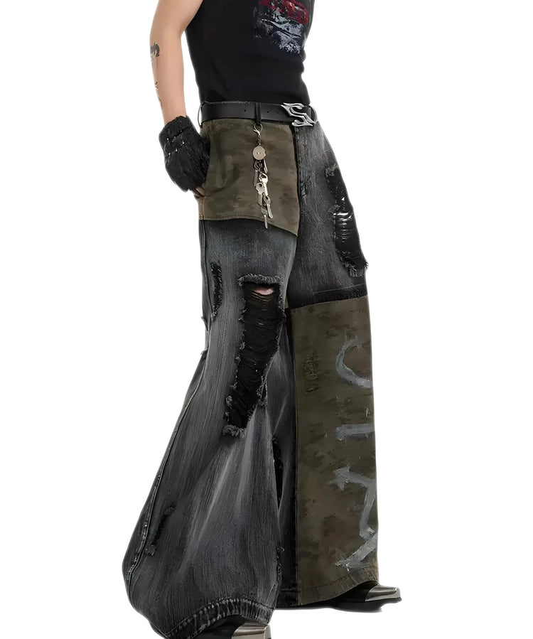 Opium Distressed Panel Flare Jeans - Fuga Studios