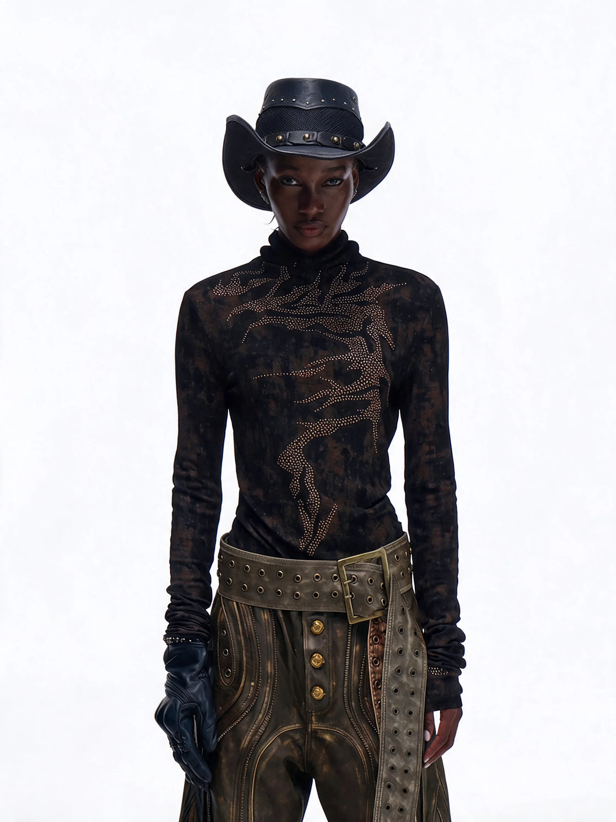 Opium Dragon Rhinestone Turtleneck Top - Fuga Studios