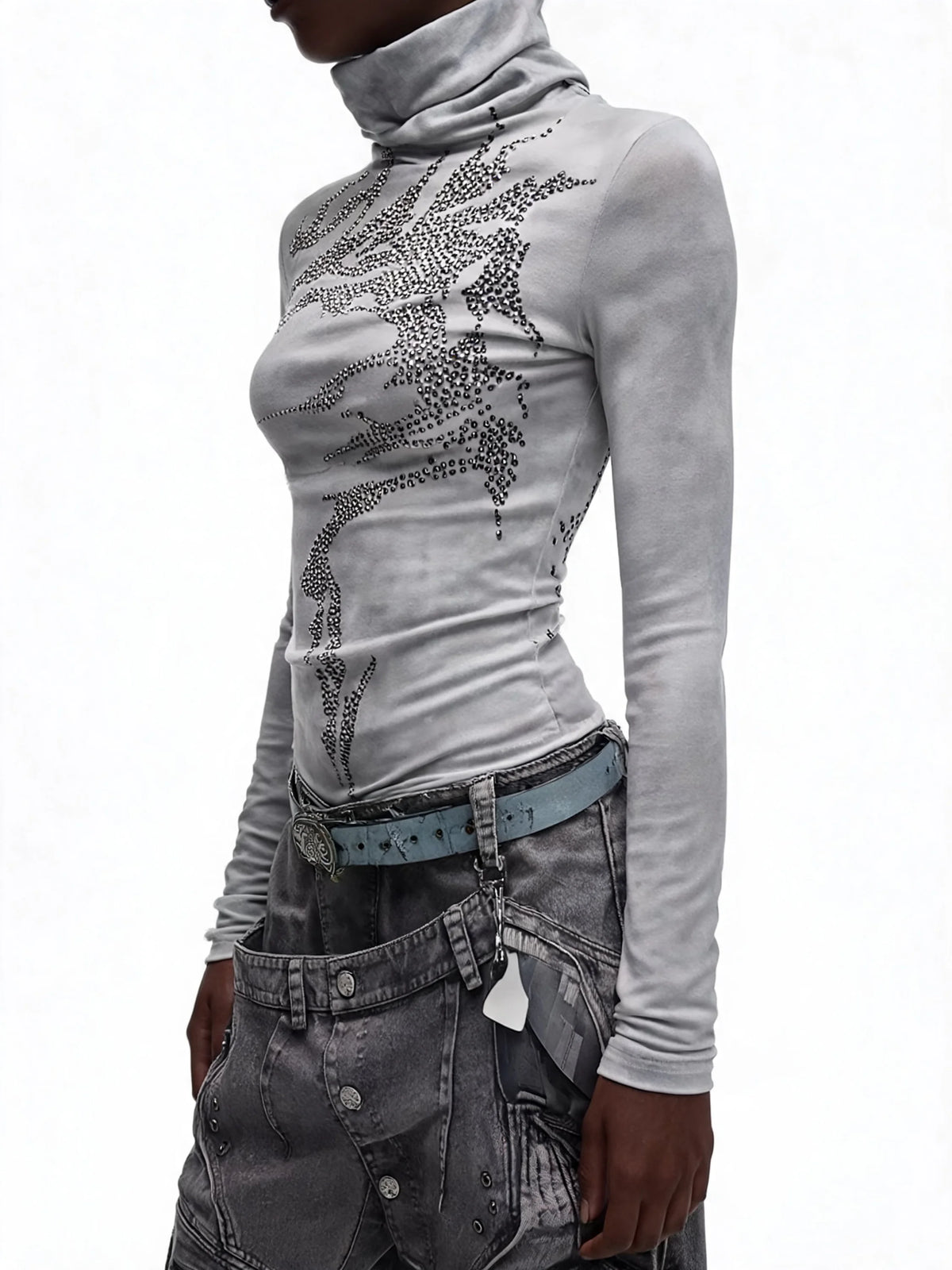 Opium Dragon Rhinestone Turtleneck Top - Fuga Studios